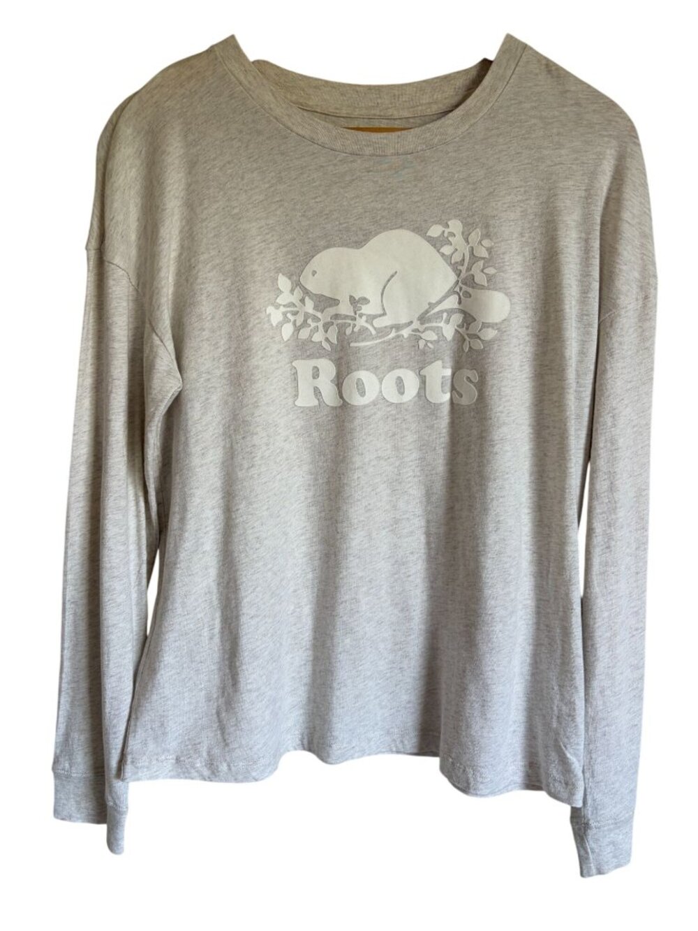 Roots Long Sleeve T-Shirt Size Small Cream Ivory 100% Organic Cotton